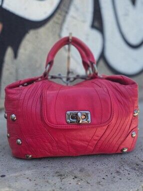 Vintage Betsey Johnson Leather Studded Turnlock Satchel